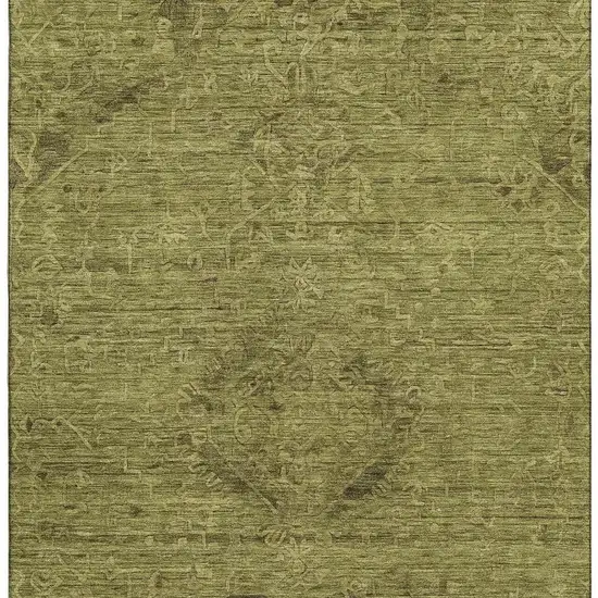 Olive Green And Gray Medallion Washable Area Rug With UV Protection Photo 2
