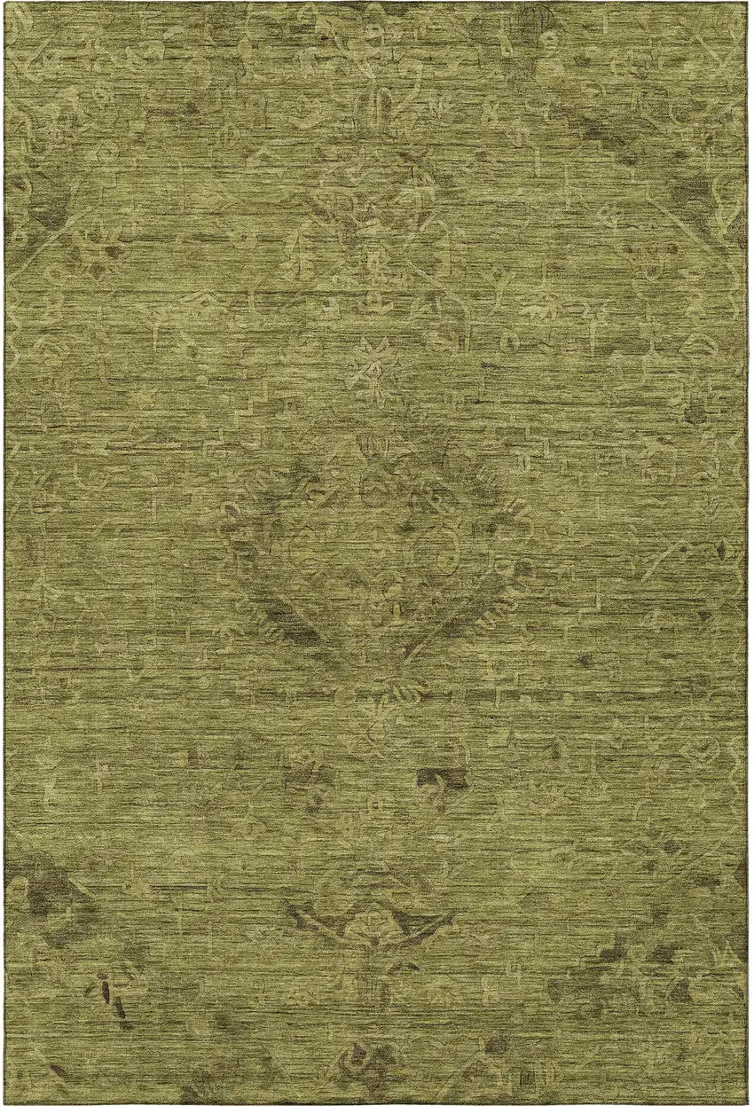 Olive Green And Gray Medallion Washable Area Rug With UV Protection Photo 3