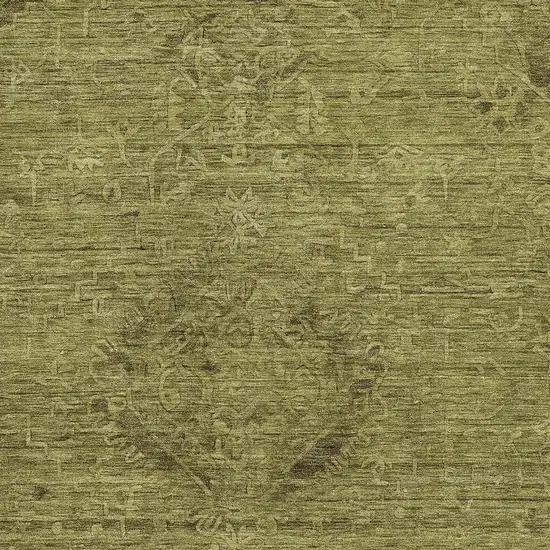 Olive Green And Gray Medallion Washable Area Rug With UV Protection Photo 2