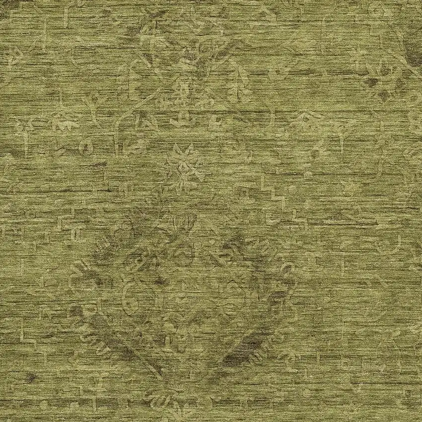 Olive Green And Gray Medallion Washable Area Rug With UV Protection Photo 2