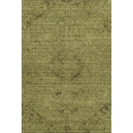 Olive Green And Gray Medallion Washable Area Rug With UV Protection Photo 1