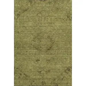 Photo of Olive Green And Gray Medallion Washable Area Rug With UV Protection