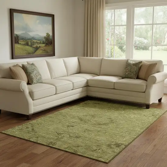 Olive Green And Gray Medallion Washable Area Rug With UV Protection Photo 2