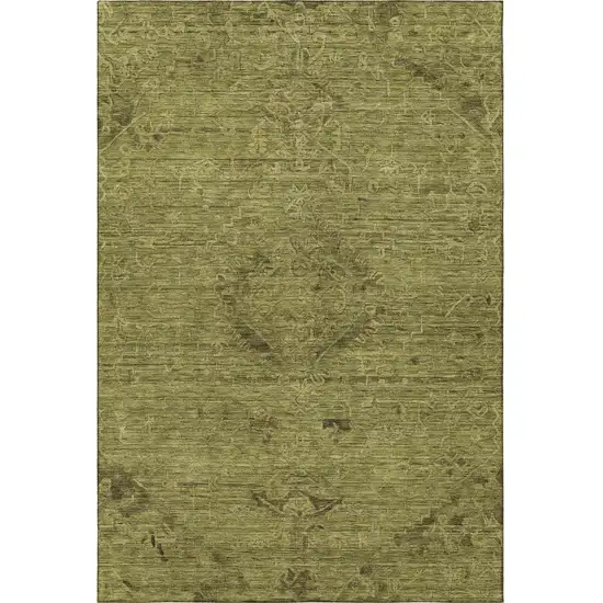 Olive Green And Gray Medallion Washable Area Rug With UV Protection Photo 3
