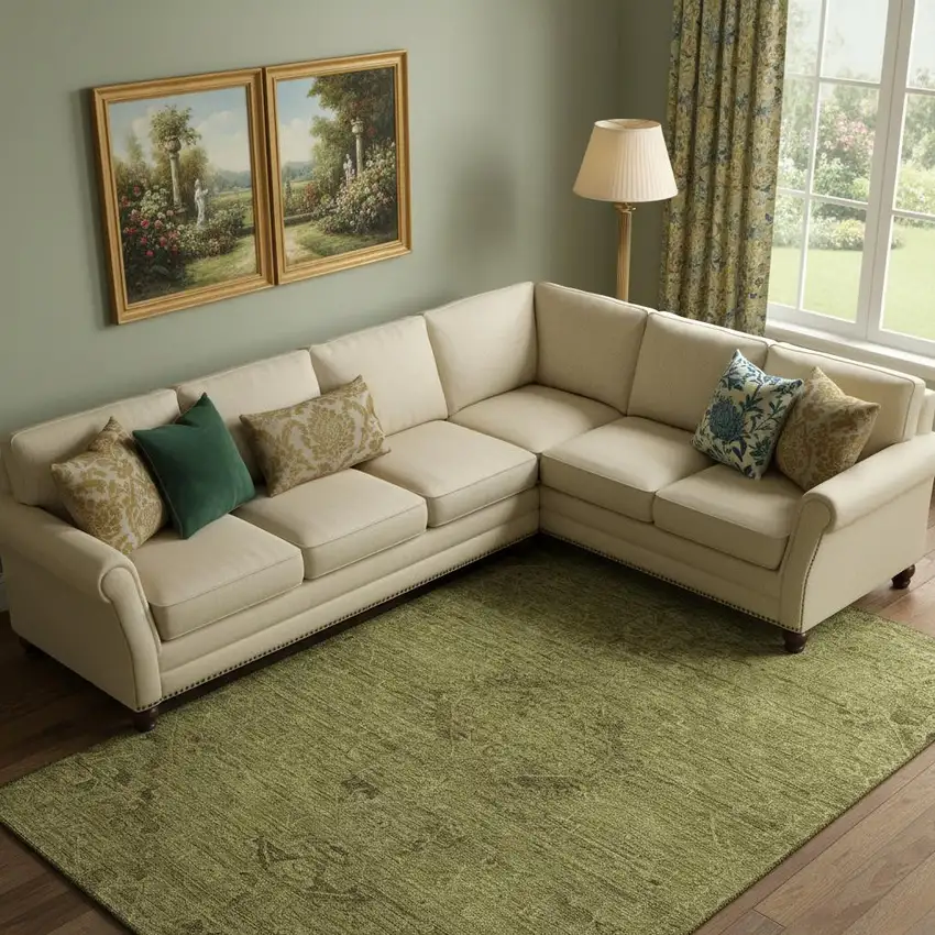 Olive Green And Gray Medallion Washable Area Rug With UV Protection Photo 2