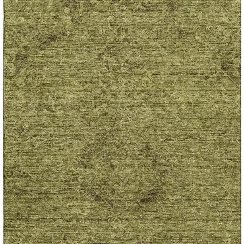 Olive Green And Gray Medallion Washable Area Rug With UV Protection Photo 3