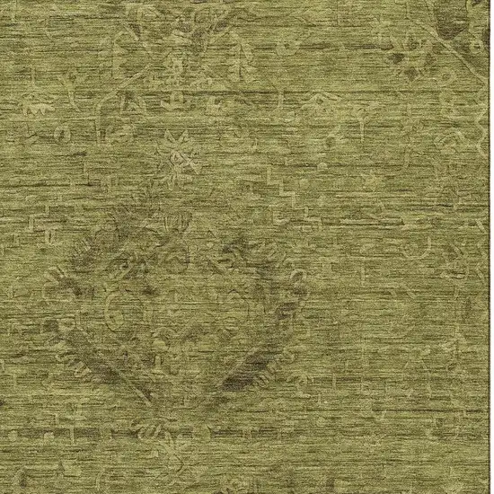 Olive Green And Gray Medallion Washable Area Rug With UV Protection Photo 2