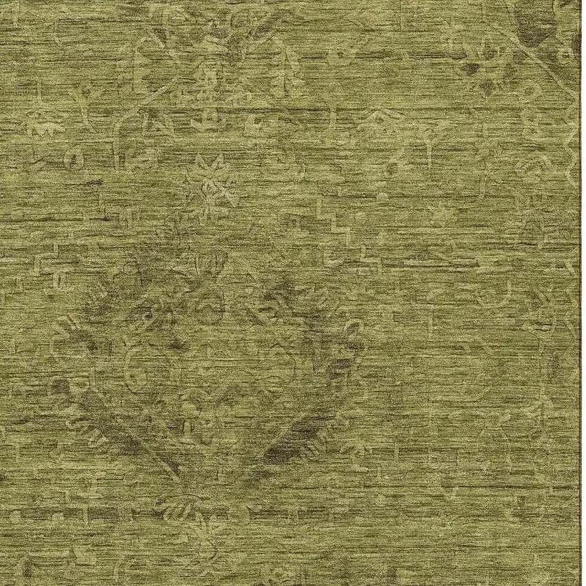Olive Green And Gray Medallion Washable Area Rug With UV Protection Photo 2