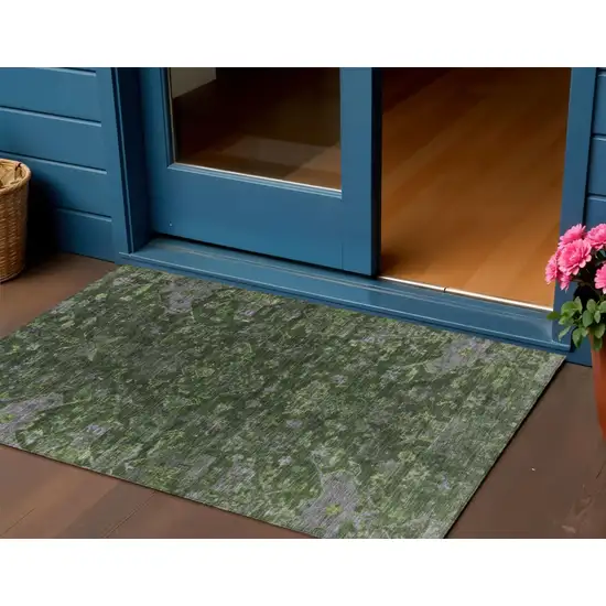 Olive Green And Gray Medallion Washable Indoor Outdoor Area Rug Photo 1