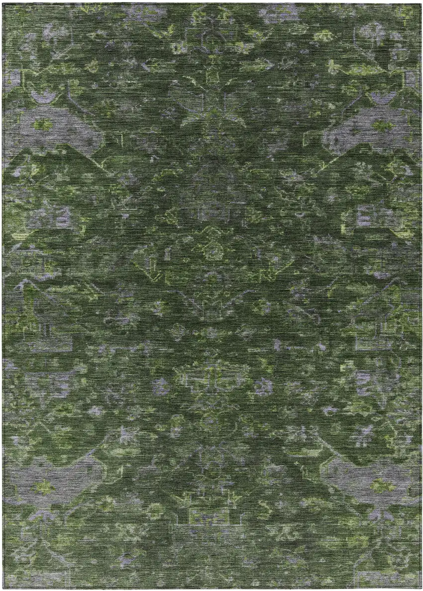 Olive Green And Gray Medallion Washable Indoor Outdoor Area Rug Photo 2