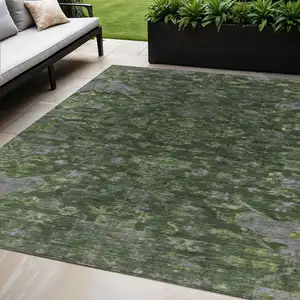 Photo of Olive Green And Gray Medallion Washable Indoor Outdoor Area Rug
