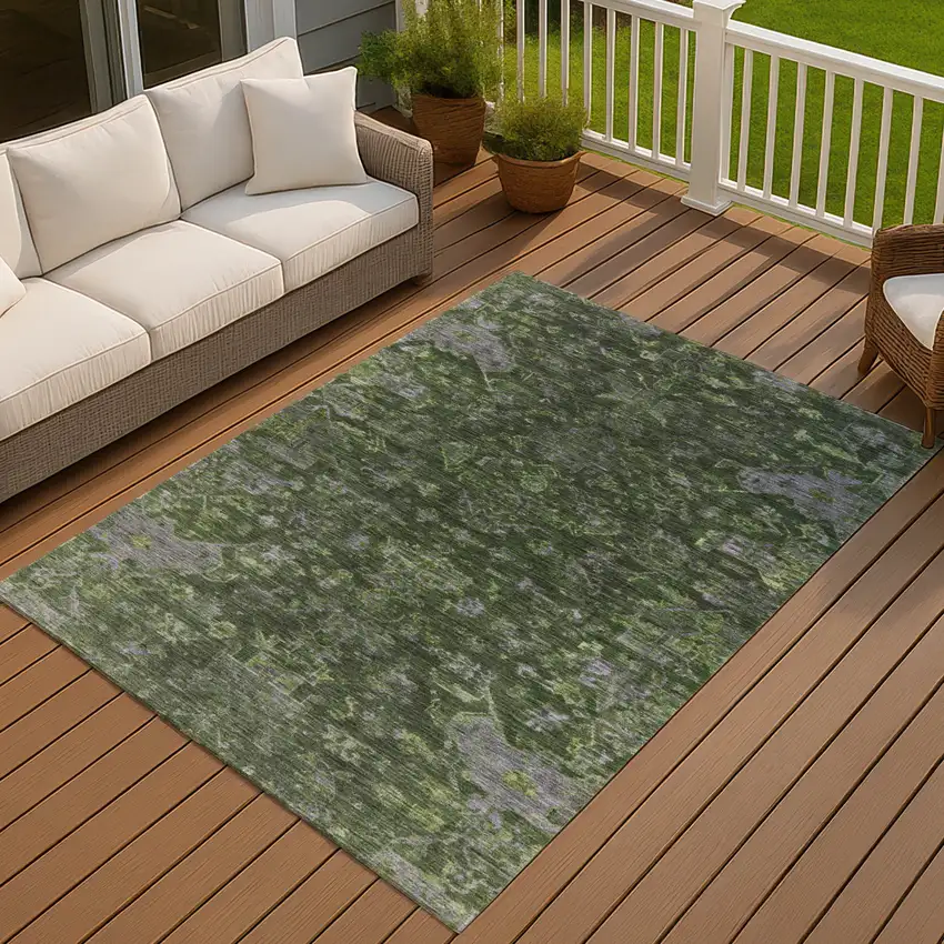 Olive Green And Gray Medallion Washable Indoor Outdoor Area Rug Photo 7