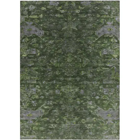 Olive Green And Gray Medallion Washable Indoor Outdoor Area Rug Photo 4