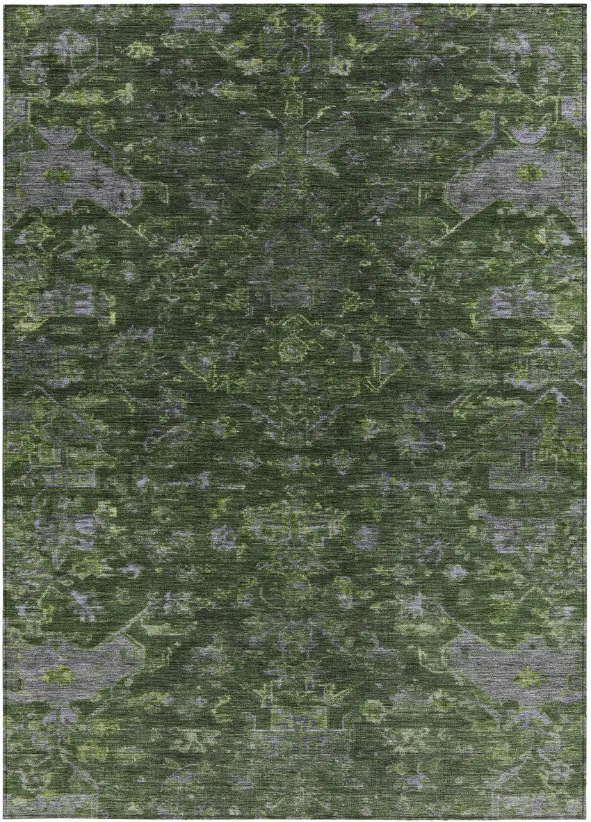 Olive Green And Gray Medallion Washable Indoor Outdoor Area Rug Photo 4
