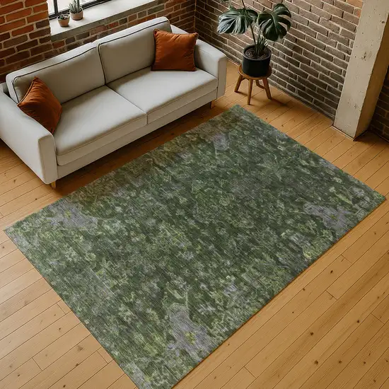 Olive Green And Gray Medallion Washable Indoor Outdoor Area Rug Photo 8