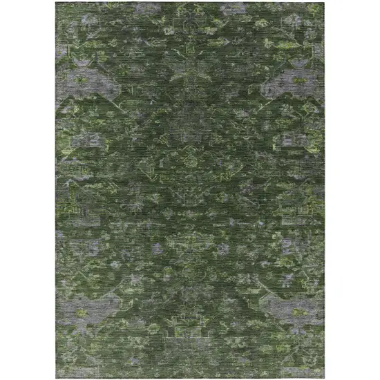Olive Green And Gray Medallion Washable Indoor Outdoor Area Rug Photo 2
