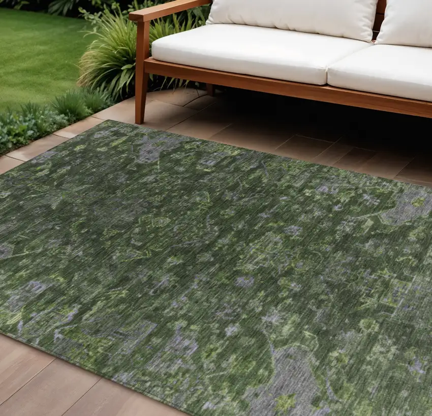 Olive Green And Gray Medallion Washable Indoor Outdoor Area Rug Photo 1