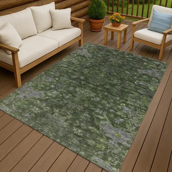 Olive Green And Gray Medallion Washable Indoor Outdoor Area Rug Photo 9