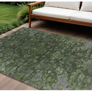 Photo of Olive Green And Gray Medallion Washable Indoor Outdoor Area Rug