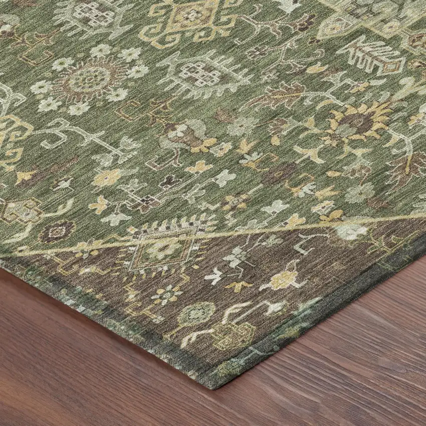 Olive Green And Gray Medallion Washable Indoor Outdoor Area Rug Photo 5