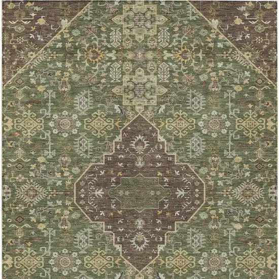 Olive Green And Gray Medallion Washable Indoor Outdoor Area Rug Photo 4