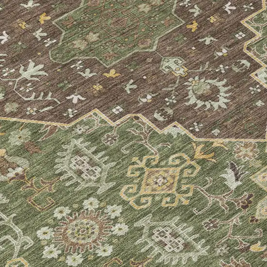 Olive Green And Gray Medallion Washable Indoor Outdoor Area Rug Photo 6