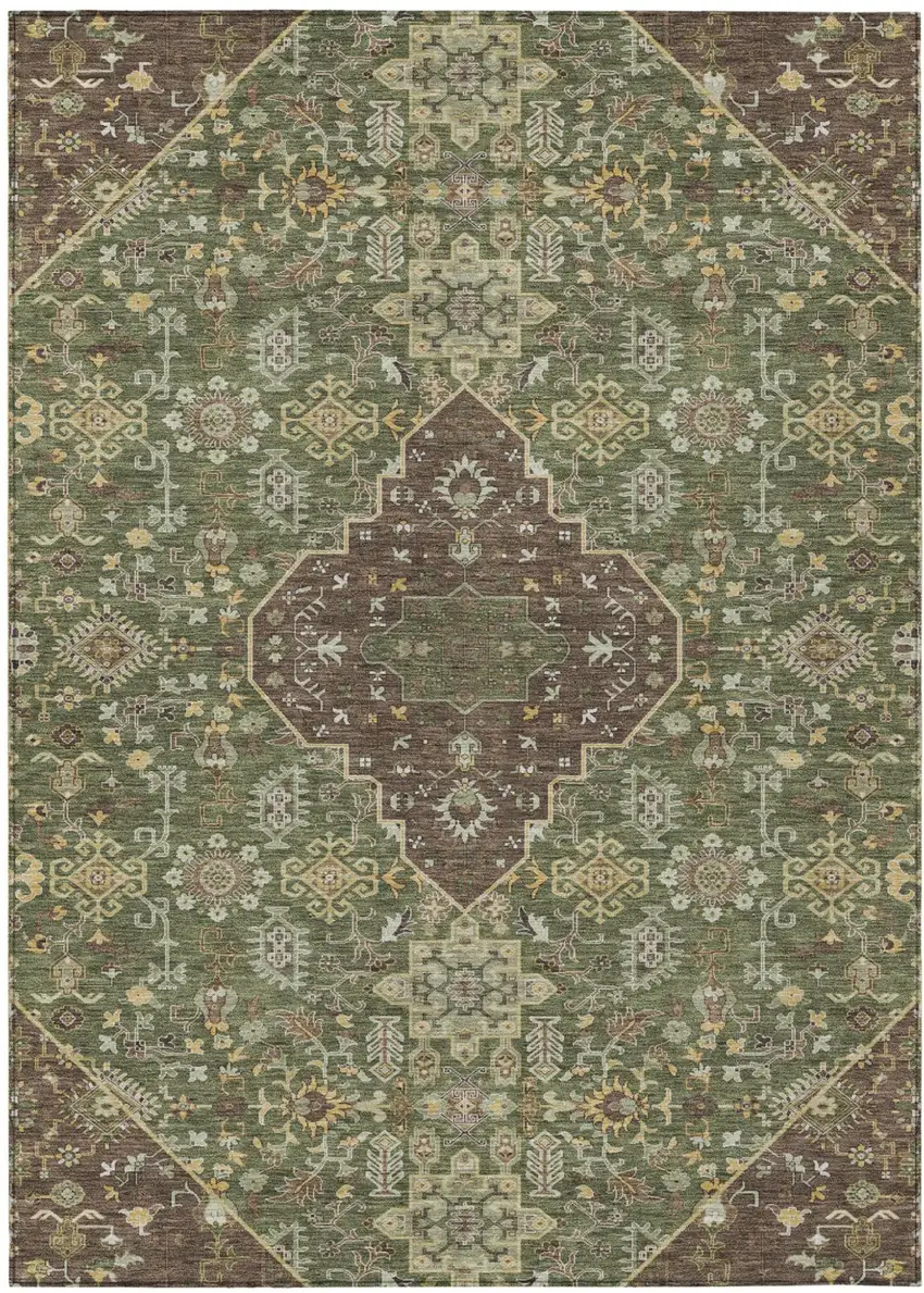 Olive Green And Gray Medallion Washable Indoor Outdoor Area Rug Photo 2