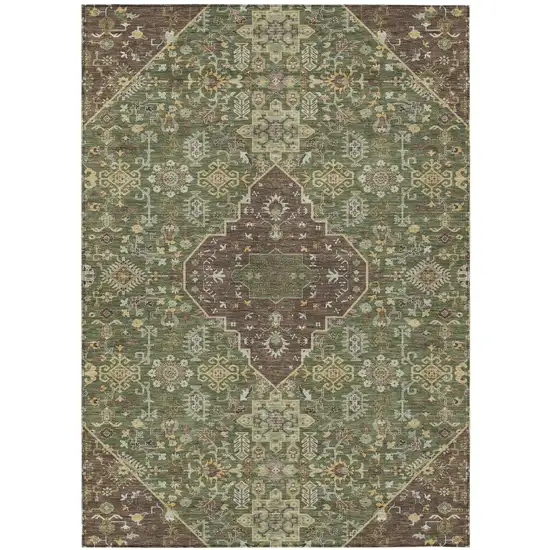 Olive Green And Gray Medallion Washable Indoor Outdoor Area Rug Photo 2