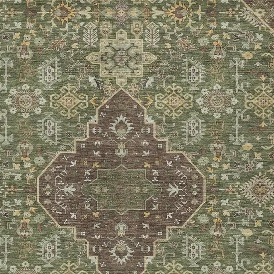 Olive Green And Gray Medallion Washable Indoor Outdoor Area Rug Photo 3
