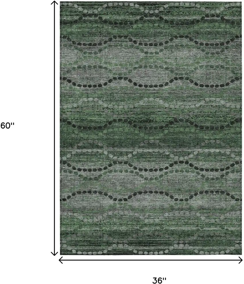 Olive Green And Gray Ogee Washable Indoor Outdoor Area Rug Photo 9