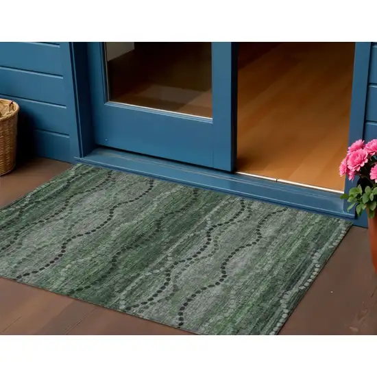 Olive Green And Gray Ogee Washable Indoor Outdoor Area Rug Photo 2