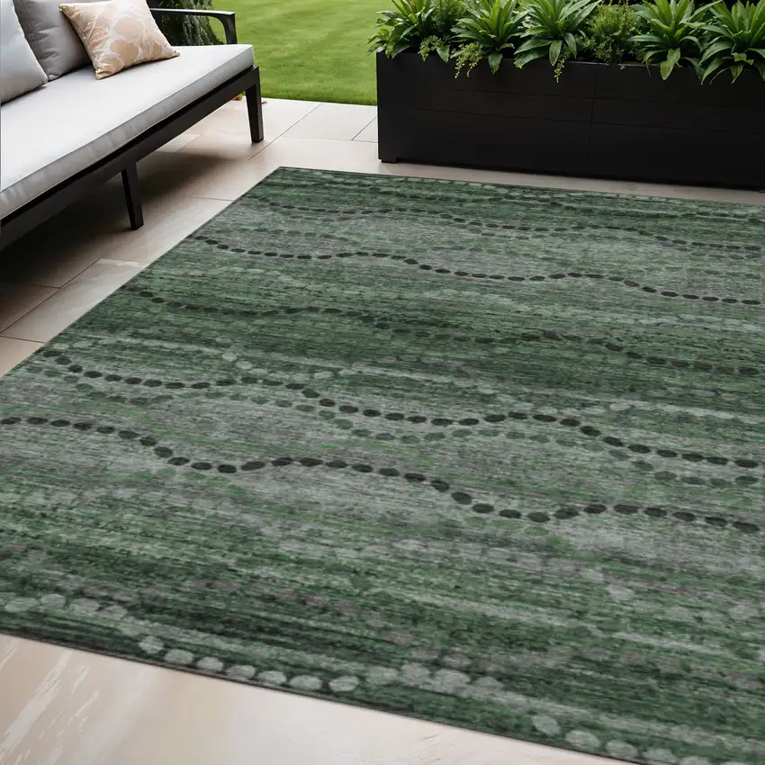 Olive Green And Gray Ogee Washable Indoor Outdoor Area Rug Photo 2