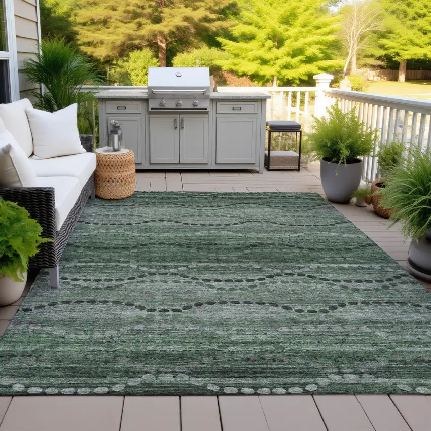 Olive Green And Gray Ogee Washable Indoor Outdoor Area Rug Photo 5