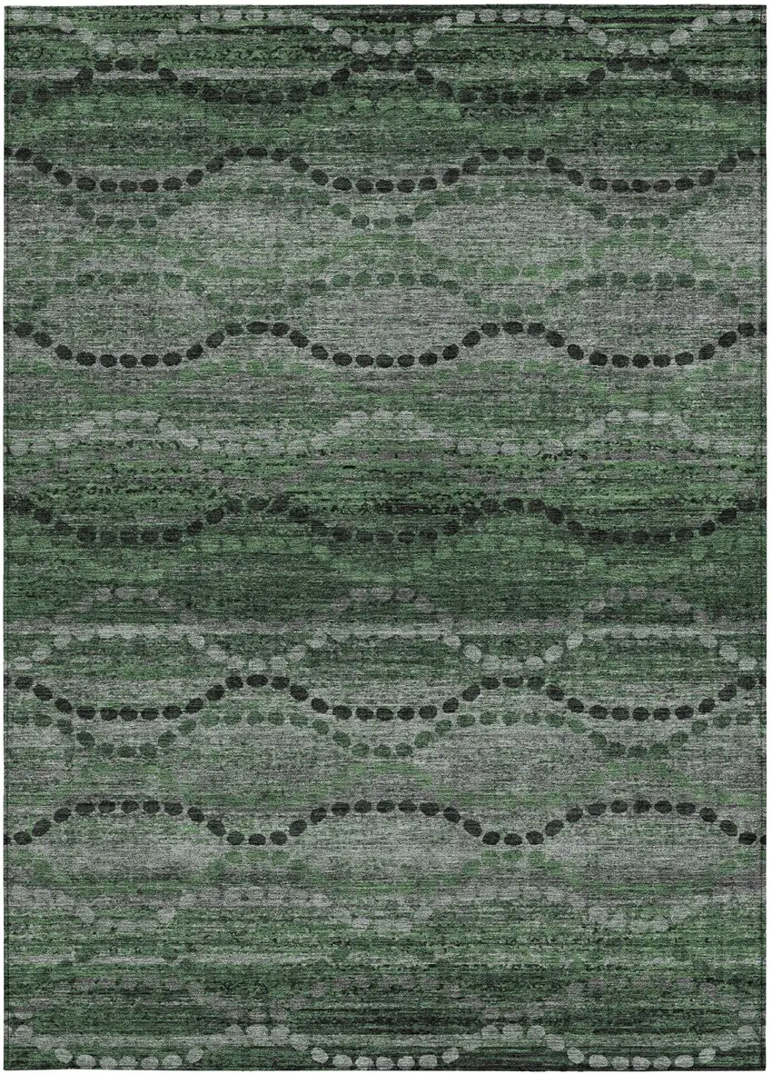 Olive Green And Gray Ogee Washable Indoor Outdoor Area Rug Photo 3