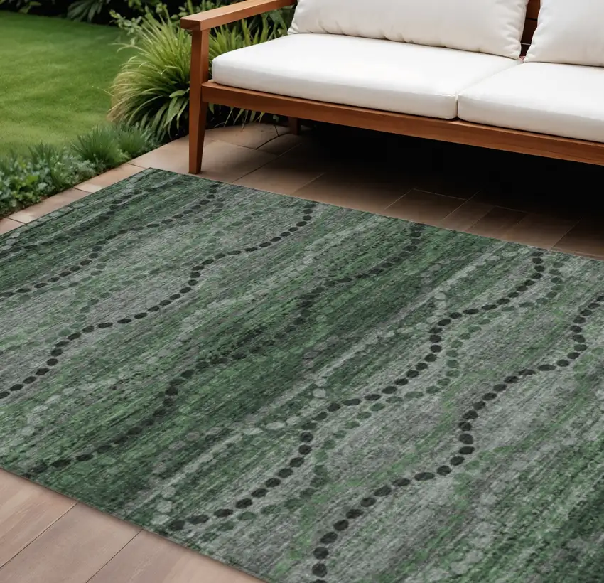Olive Green And Gray Ogee Washable Indoor Outdoor Area Rug Photo 2