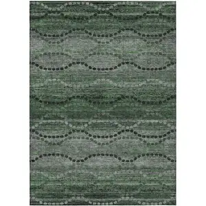 Photo of Olive Green And Gray Ogee Washable Indoor Outdoor Area Rug
