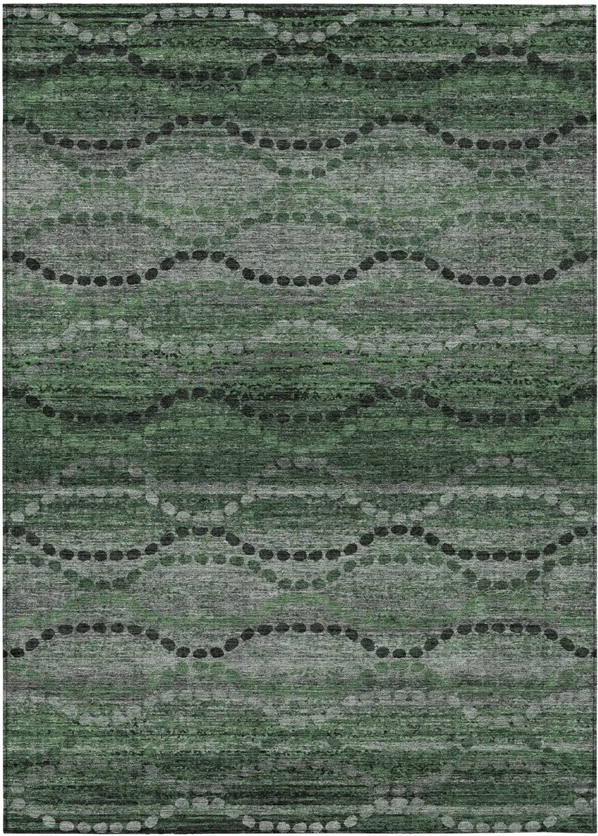 Olive Green And Gray Ogee Washable Indoor Outdoor Area Rug Photo 1