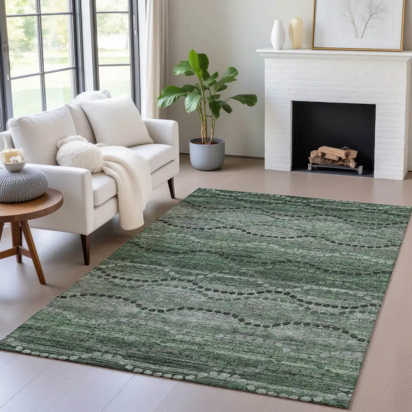 Olive Green And Gray Ogee Washable Indoor Outdoor Area Rug Photo 6