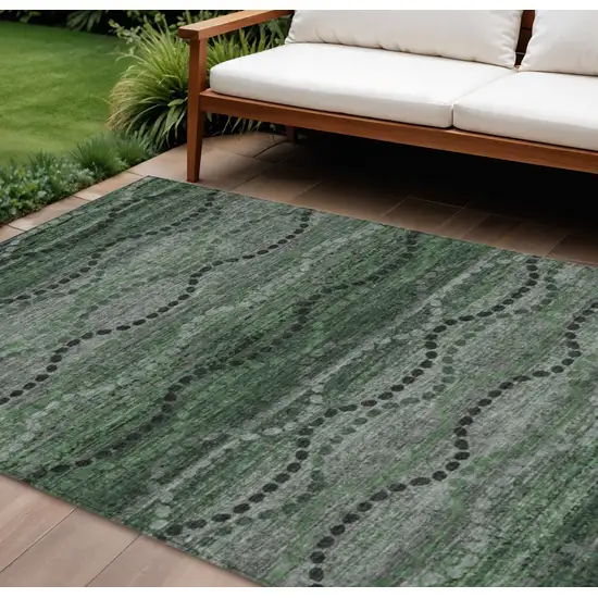 Olive Green And Gray Ogee Washable Indoor Outdoor Area Rug Photo 2