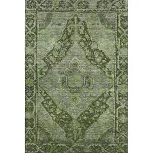 Photo of Olive Green And Gray Oriental Washable Area Rug With UV Protection