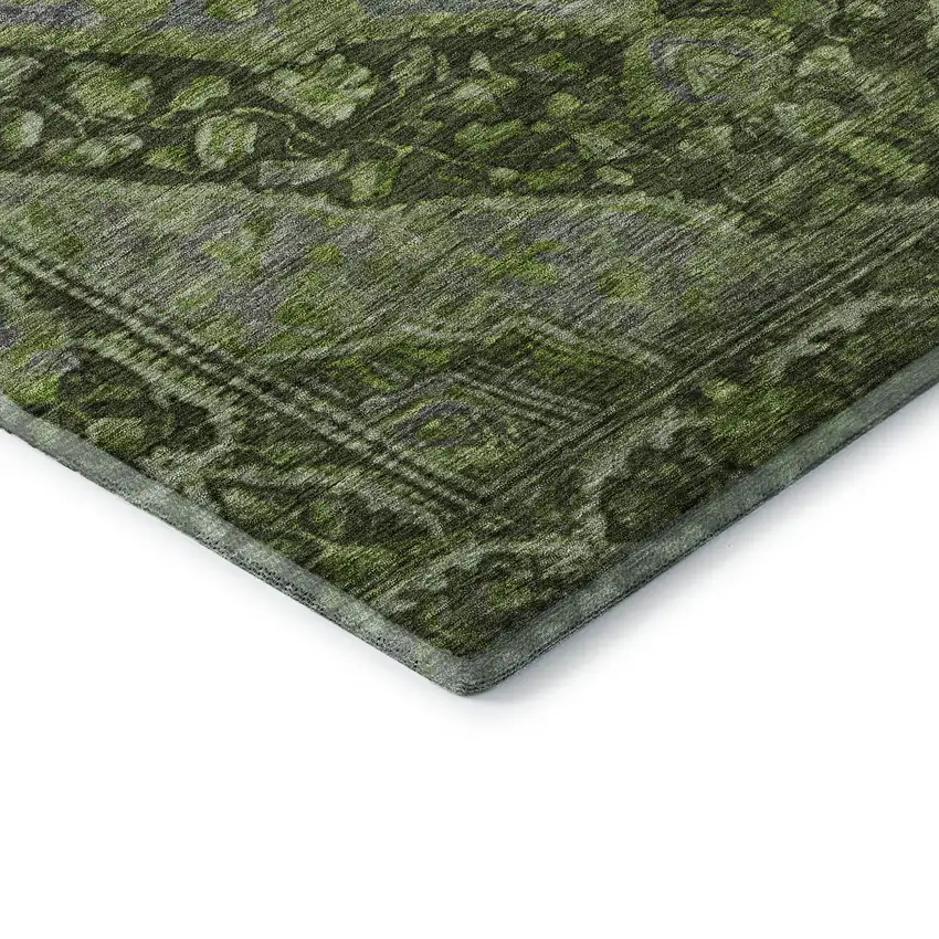Olive Green And Gray Oriental Washable Area Rug With UV Protection Photo 7