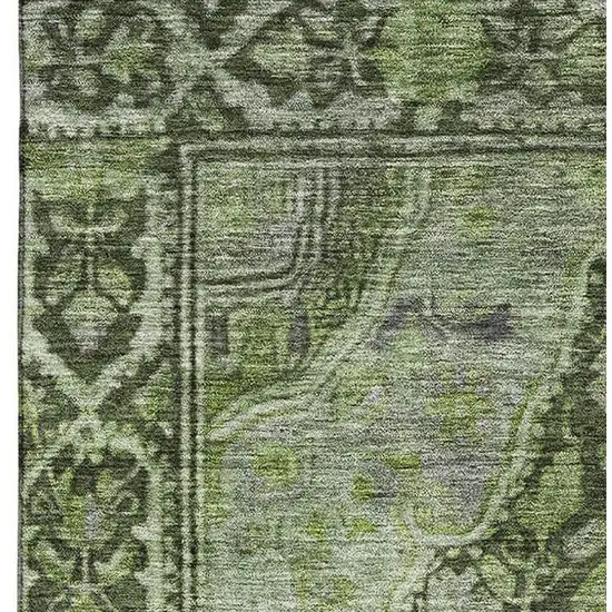 Olive Green And Gray Oriental Washable Area Rug With UV Protection Photo 3