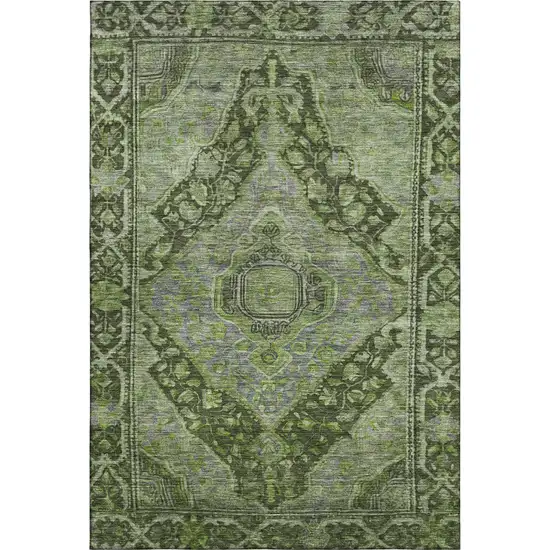 Olive Green And Gray Oriental Washable Area Rug With UV Protection Photo 1