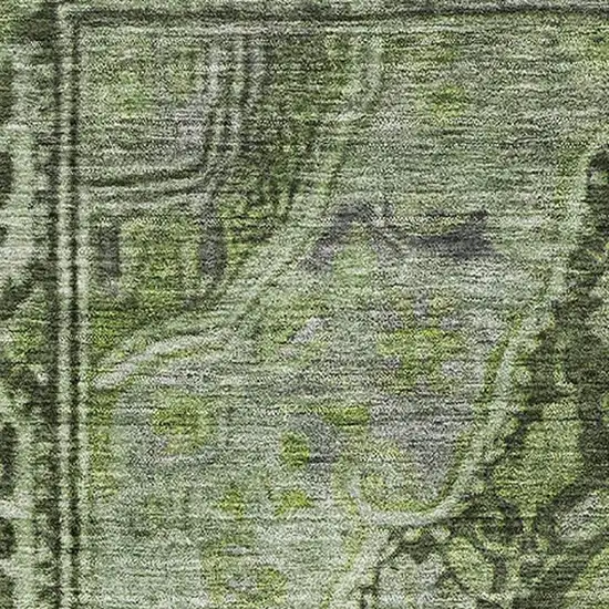 Olive Green And Gray Oriental Washable Area Rug With UV Protection Photo 2