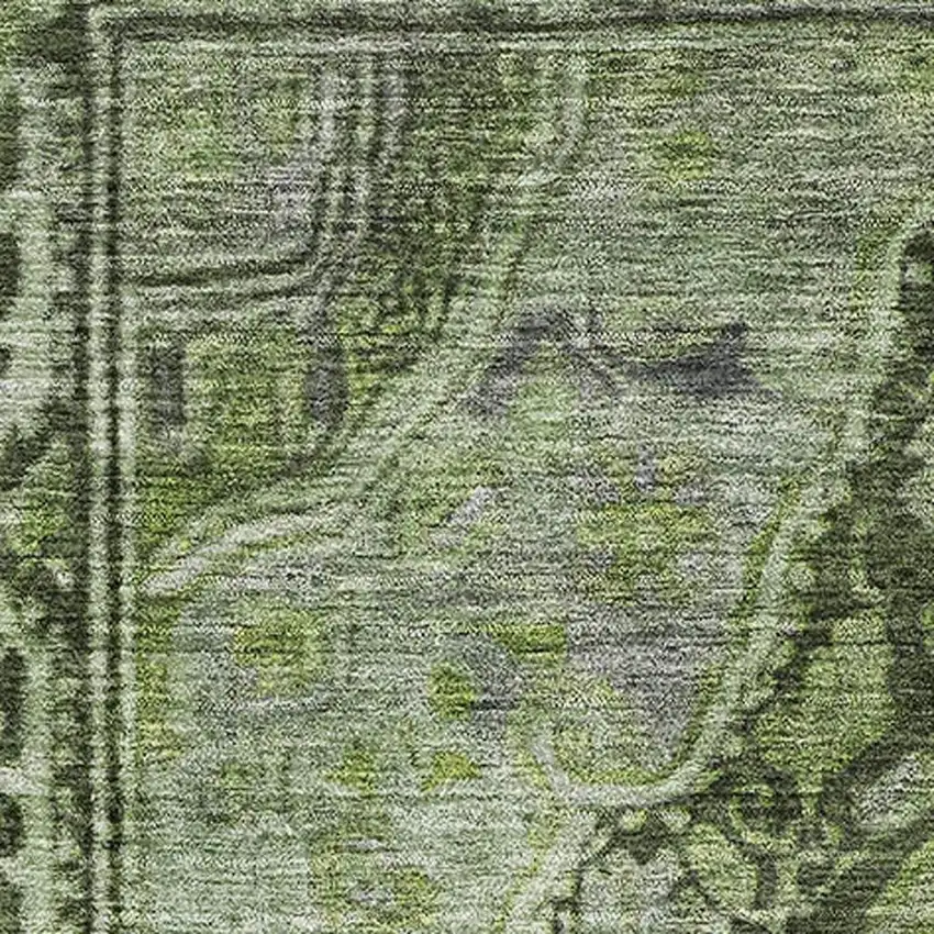 Olive Green And Gray Oriental Washable Area Rug With UV Protection Photo 2