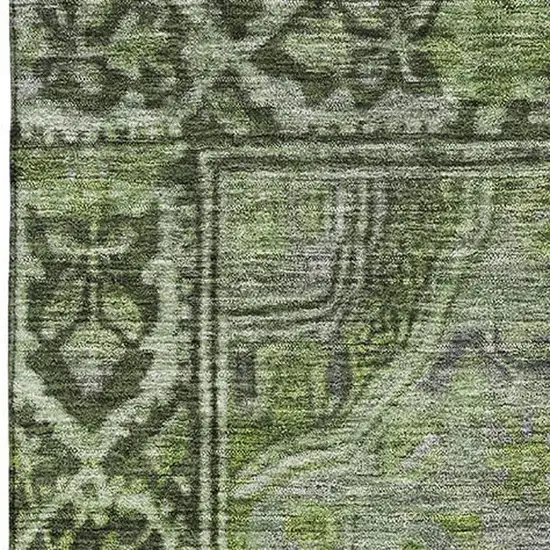 Olive Green And Gray Oriental Washable Area Rug With UV Protection Photo 2