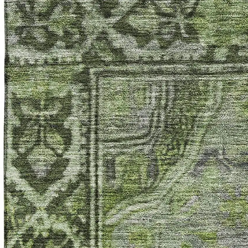 Olive Green And Gray Oriental Washable Area Rug With UV Protection Photo 2