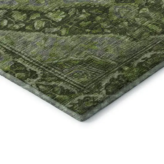 Olive Green And Gray Oriental Washable Area Rug With UV Protection Photo 7