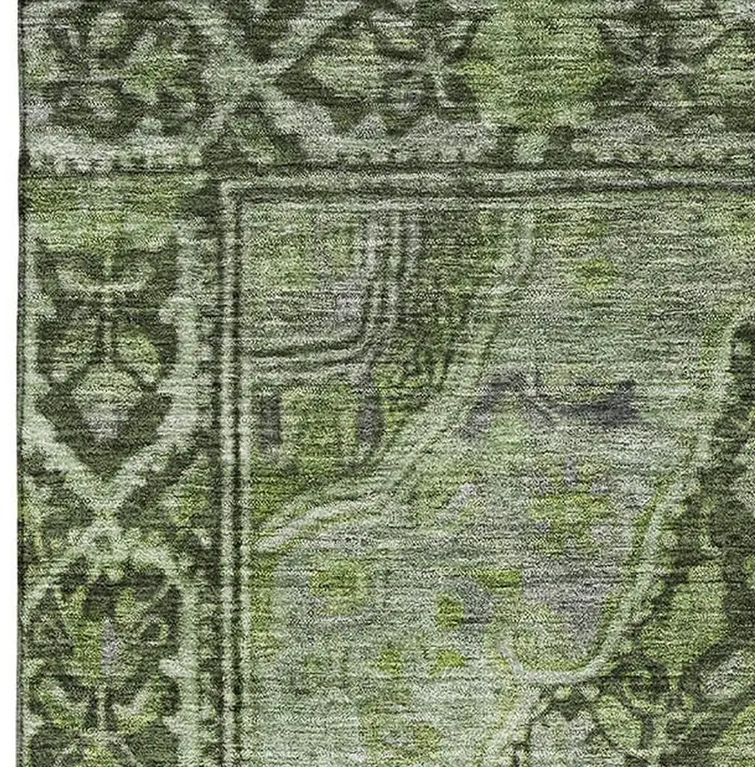 Olive Green And Gray Oriental Washable Area Rug With UV Protection Photo 3