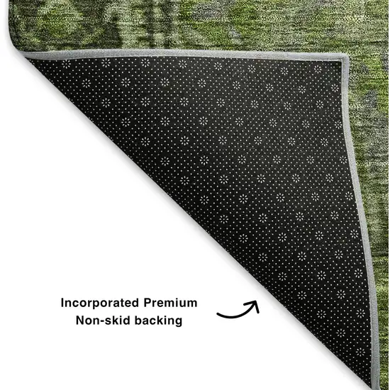 Olive Green And Gray Oriental Washable Area Rug With UV Protection Photo 6